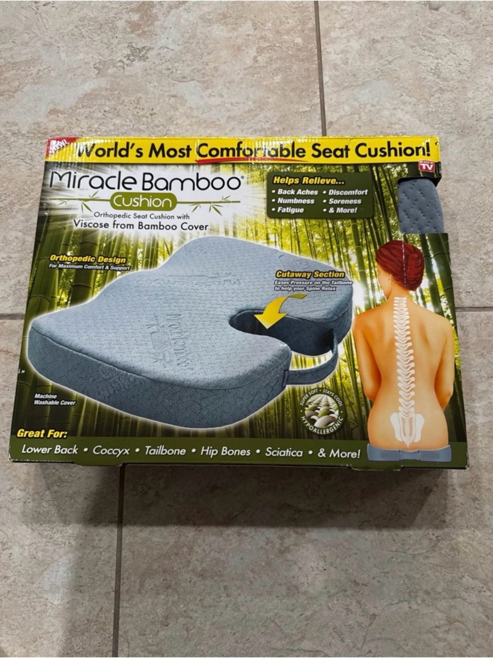 Miracle Bamboo Brand Orthopedic Seat Cushion by Ontel NEW